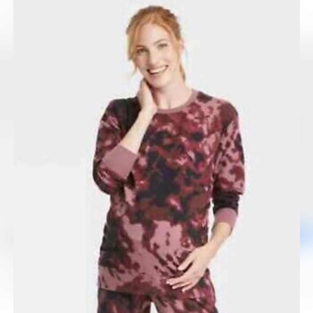 Isabel Maternity by Ingrid & Isabel Sweatshirt Size XL Tie Dye Marble Maroon